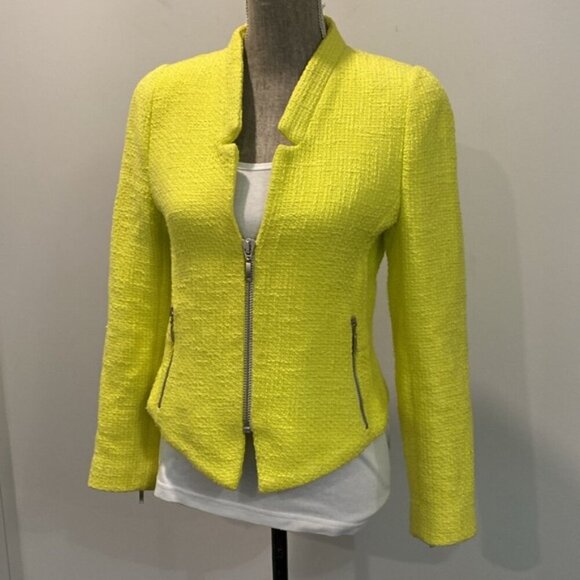 Zara Neon Yellow Tweed Blazer Jacket Size Large - Picture 8 of 15